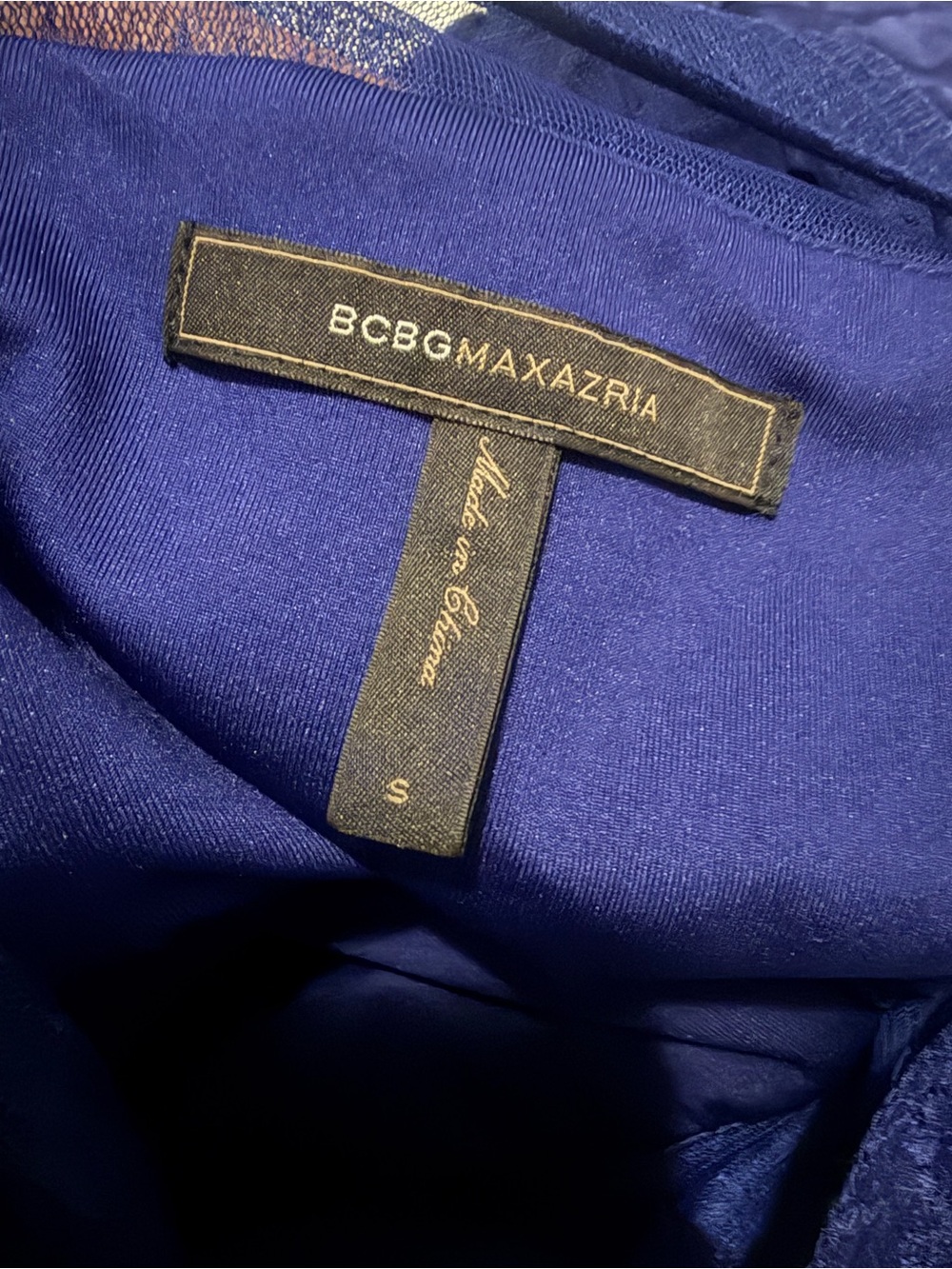 BCBGMAXAZRIA Navy Blue Lace Illusion Ruched Sheath Cocktail Dress S - Picture 5 of 12